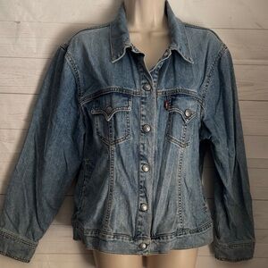 Vintage Levi's Size 1X Ladies Blue Jean Jacket Y2K Thrashed Faded